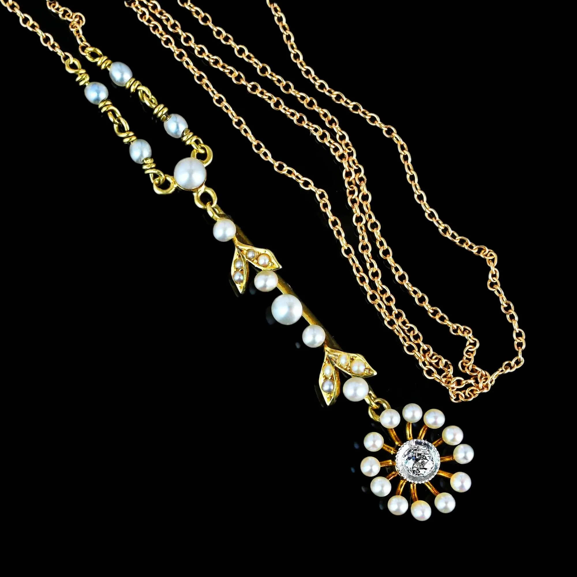 Antique Pearl Target Diamond Lavaliere Necklace