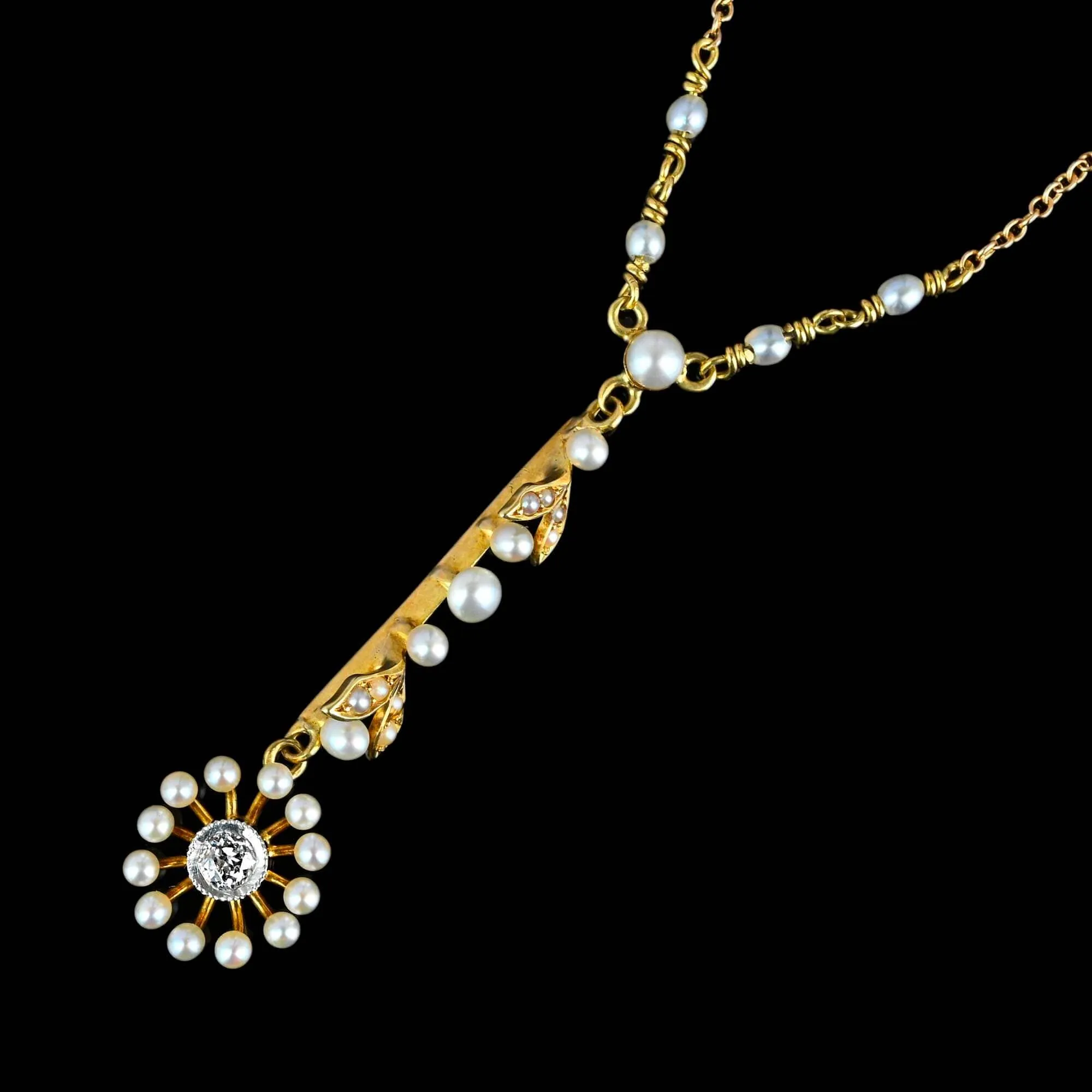 Antique Pearl Target Diamond Lavaliere Necklace