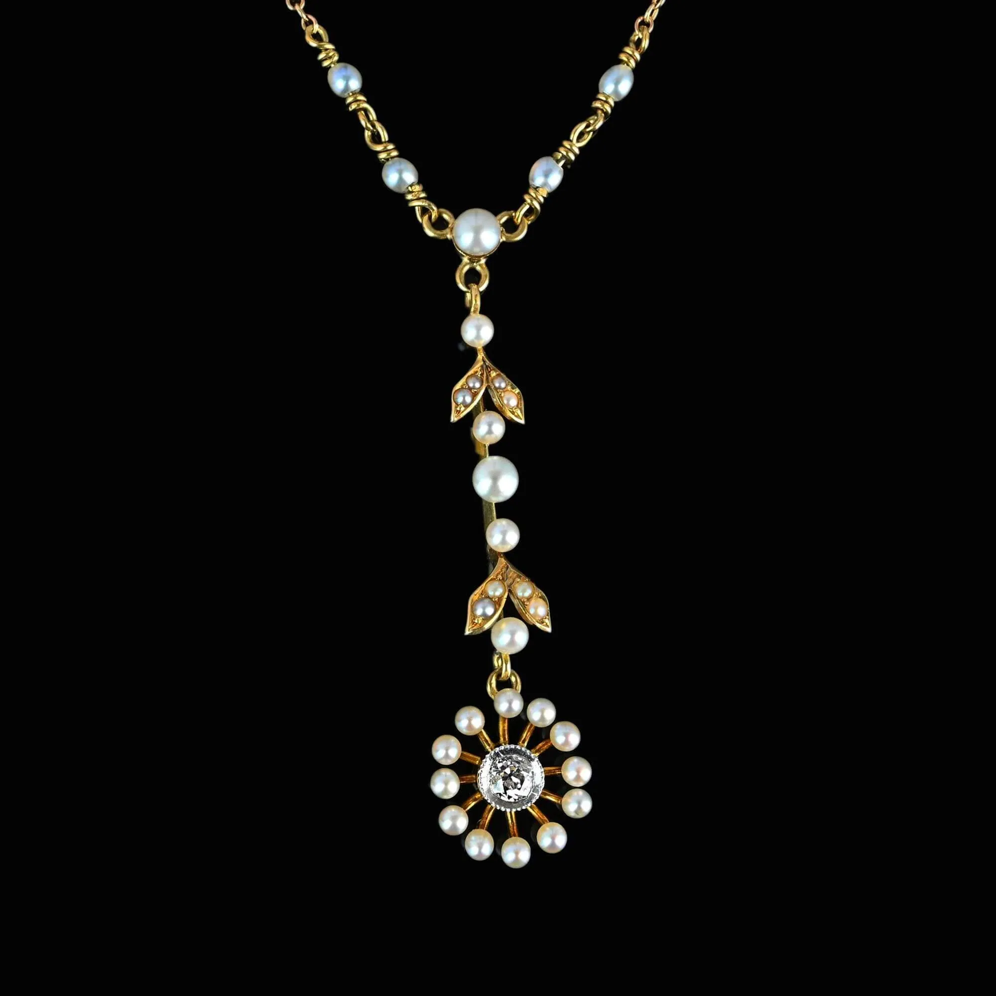 Antique Pearl Target Diamond Lavaliere Necklace