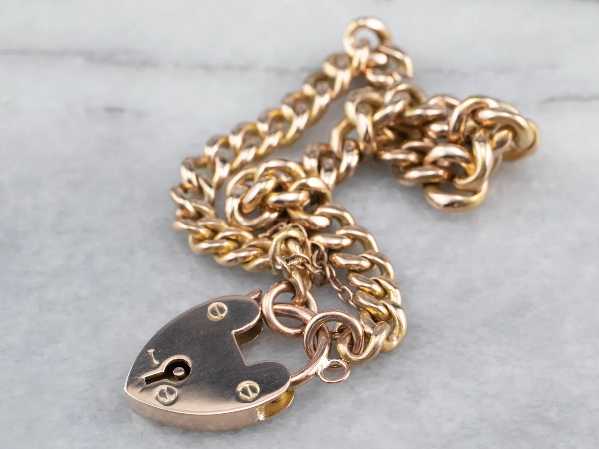 Antique Rose Gold Padlock Chain Bracelet