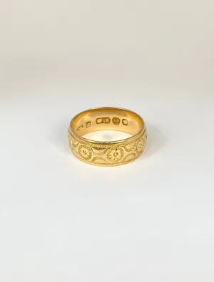 Antique, Victorian, 18ct Gold, Engraved (Orange Blossom) Wedding /Stacking Band, Hallmarked, 18ct Gold, Birmingham