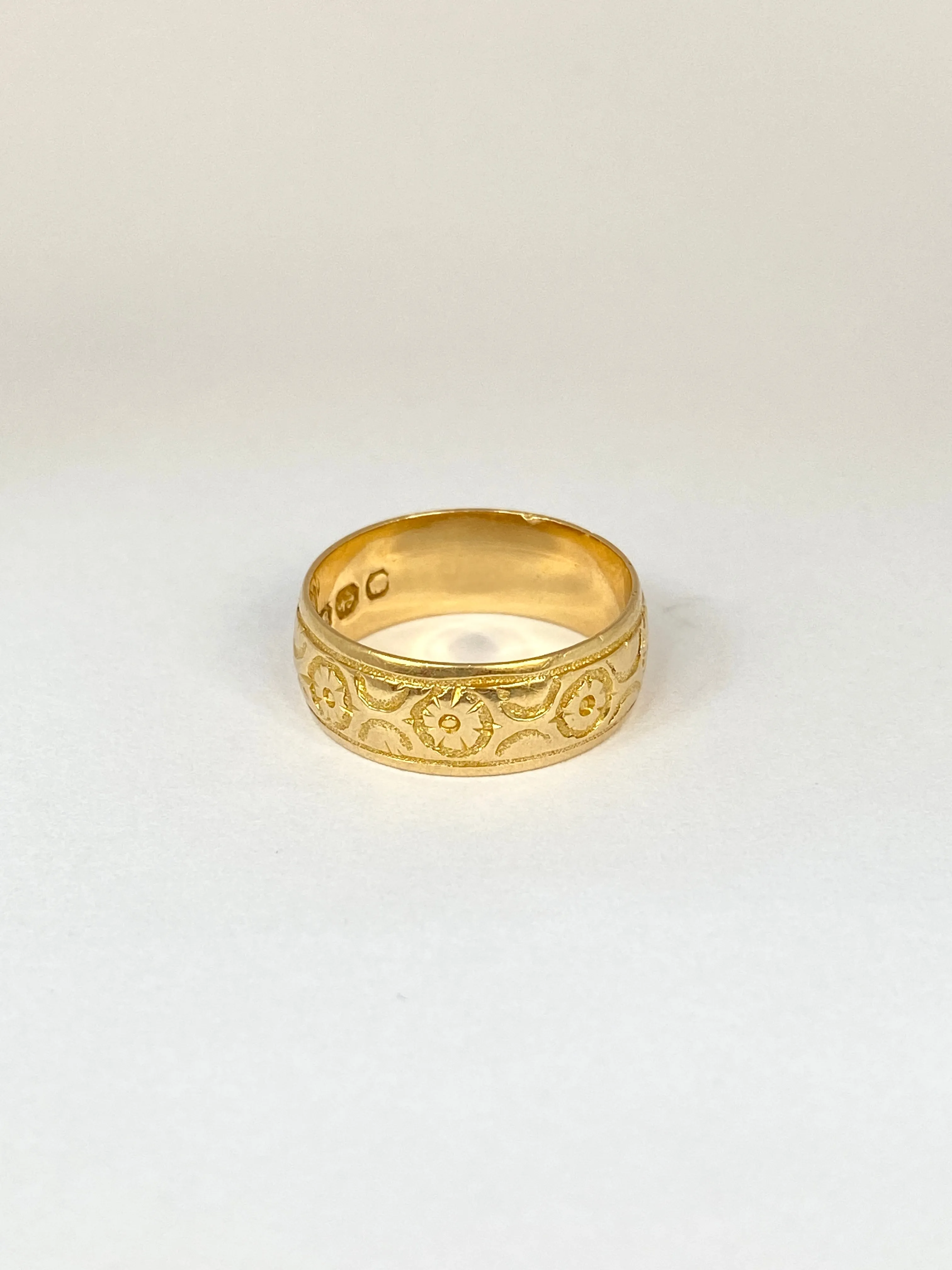 Antique, Victorian, 18ct Gold, Engraved (Orange Blossom) Wedding /Stacking Band, Hallmarked, 18ct Gold, Birmingham