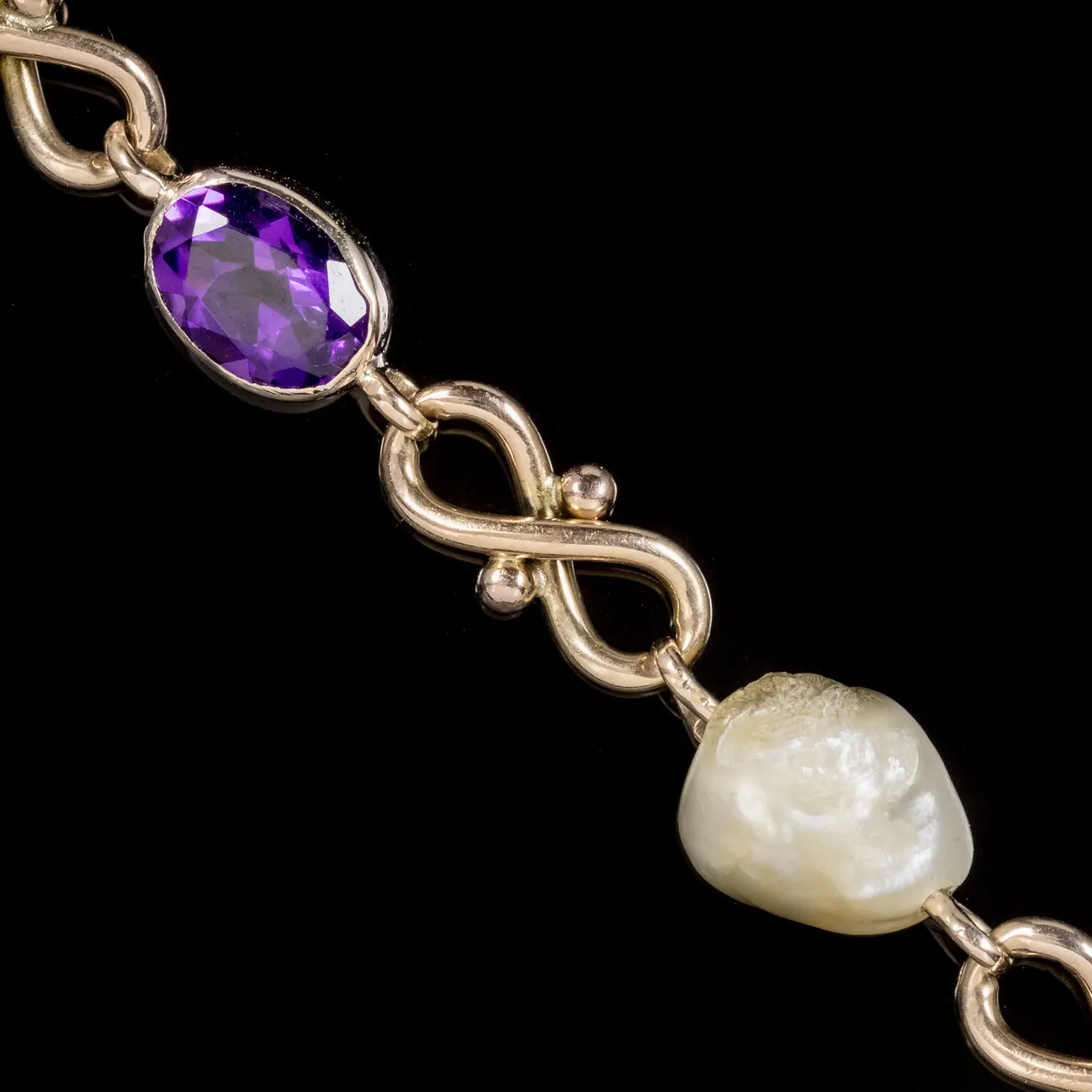 Antique Victorian Suffragette Bracelet Peridot Amethyst Baroque Pearl Circa 1900