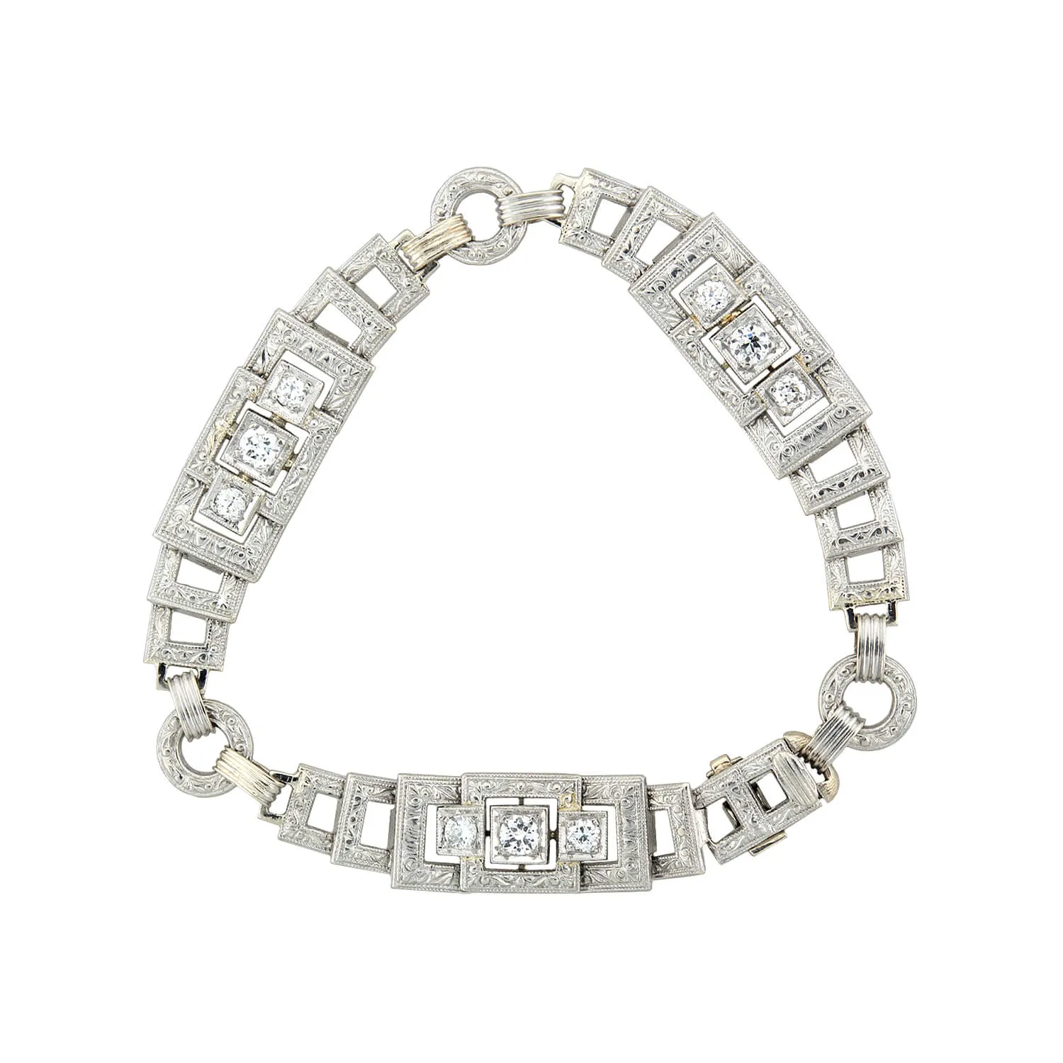 Art Deco 14kt/Platinum   Diamond Bracelet 0.90ctw