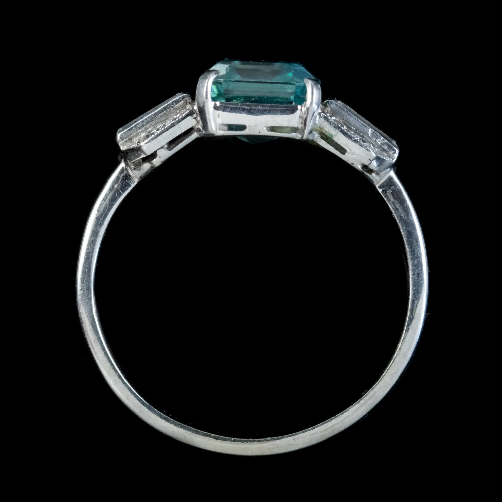 Art Deco Blue Zircon Diamond Ring Platinum 2.80Ct Emerald Cut Zircon Circa 1920