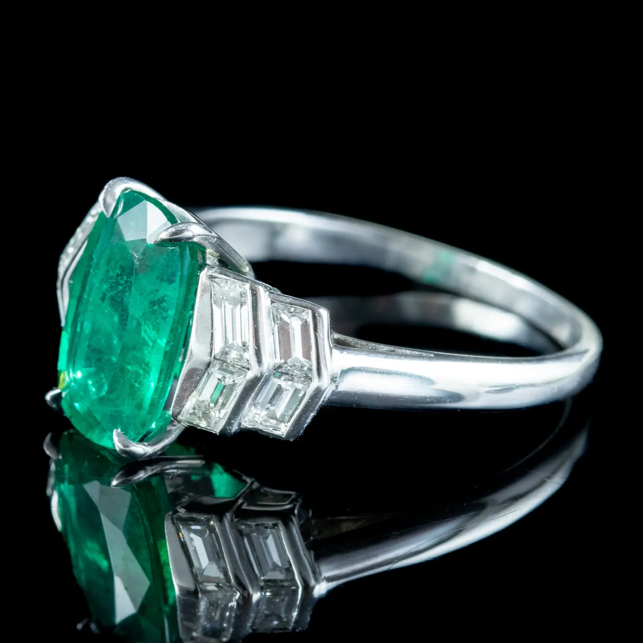 Art Deco Emerald Diamond Ring 1.67ct Emerald With Cert