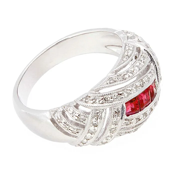 Art Deco Inspired Ruby Diamond Platinum Ring