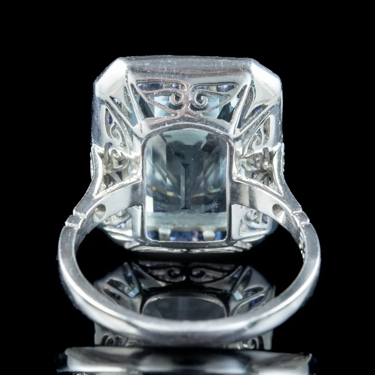 Art Deco Style Aquamarine Sapphire Diamond Cocktail Ring 7.29ct Aqua