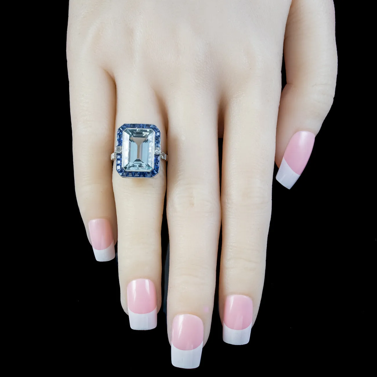 Art Deco Style Aquamarine Sapphire Diamond Cocktail Ring 7.29ct Aqua