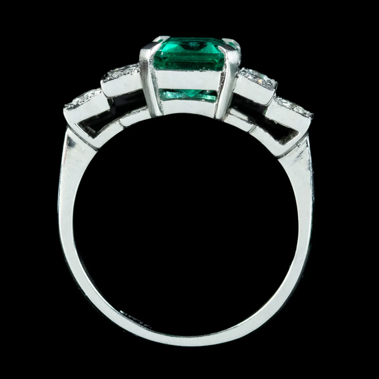 Art Deco Style Emerald Diamond Ring 1.8ct Emerald