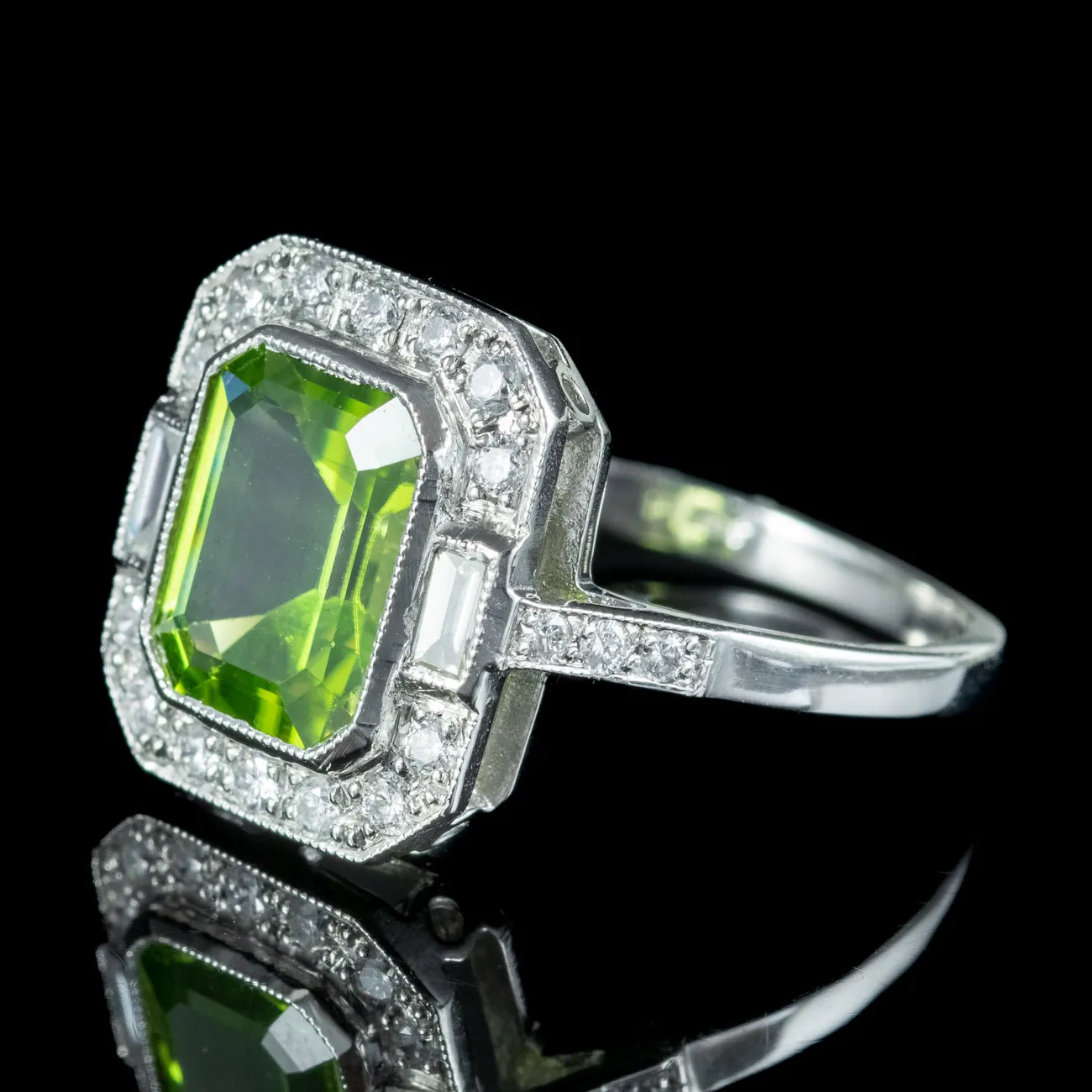 Art Deco Style Peridot Diamond Ring 3ct Peridot