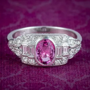 Art Deco Style Pink Sapphire Diamond Cluster Ring 0.65ct Sapphire