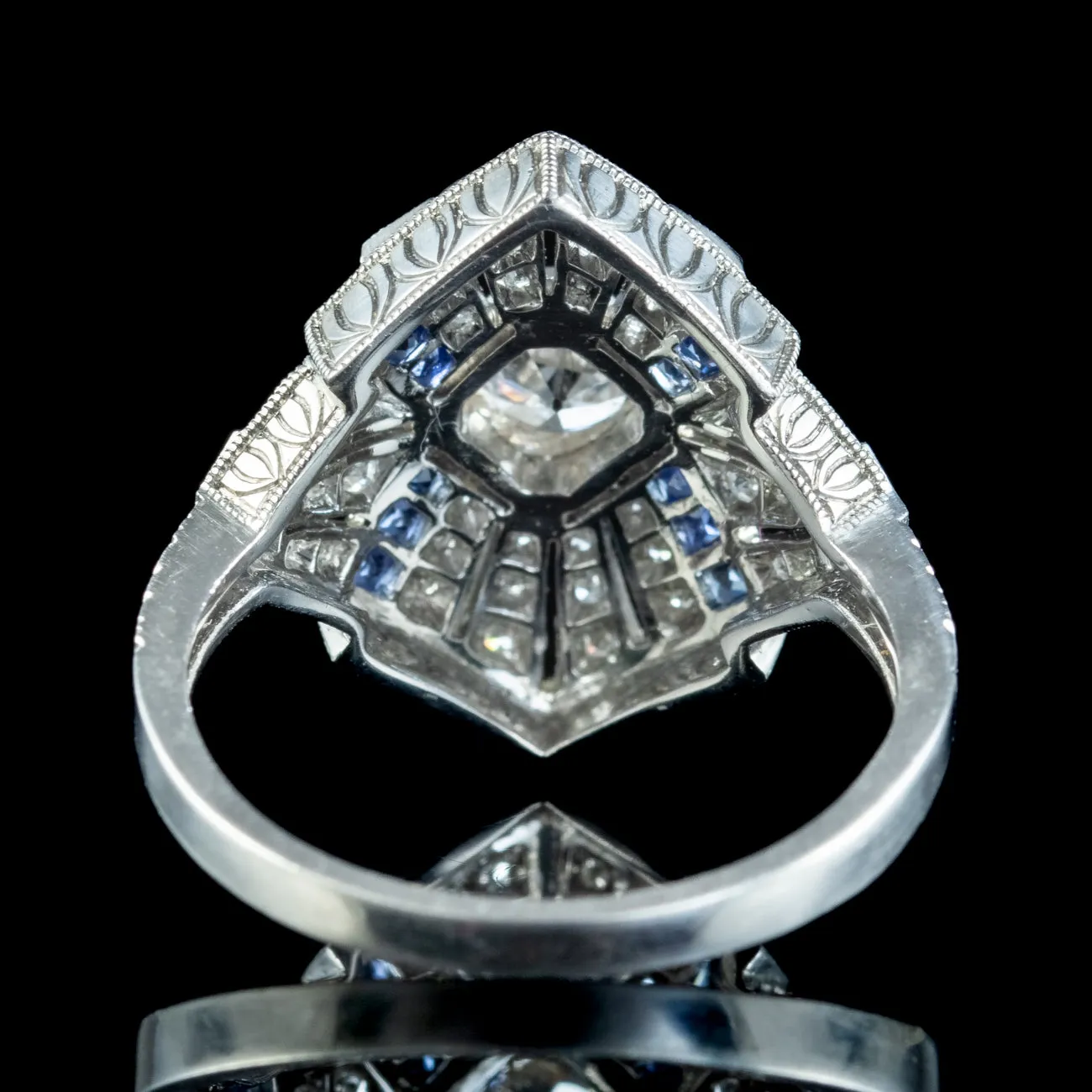 Art Deco Style Sapphire Diamond Cluster Ring 0.66ct Diamond