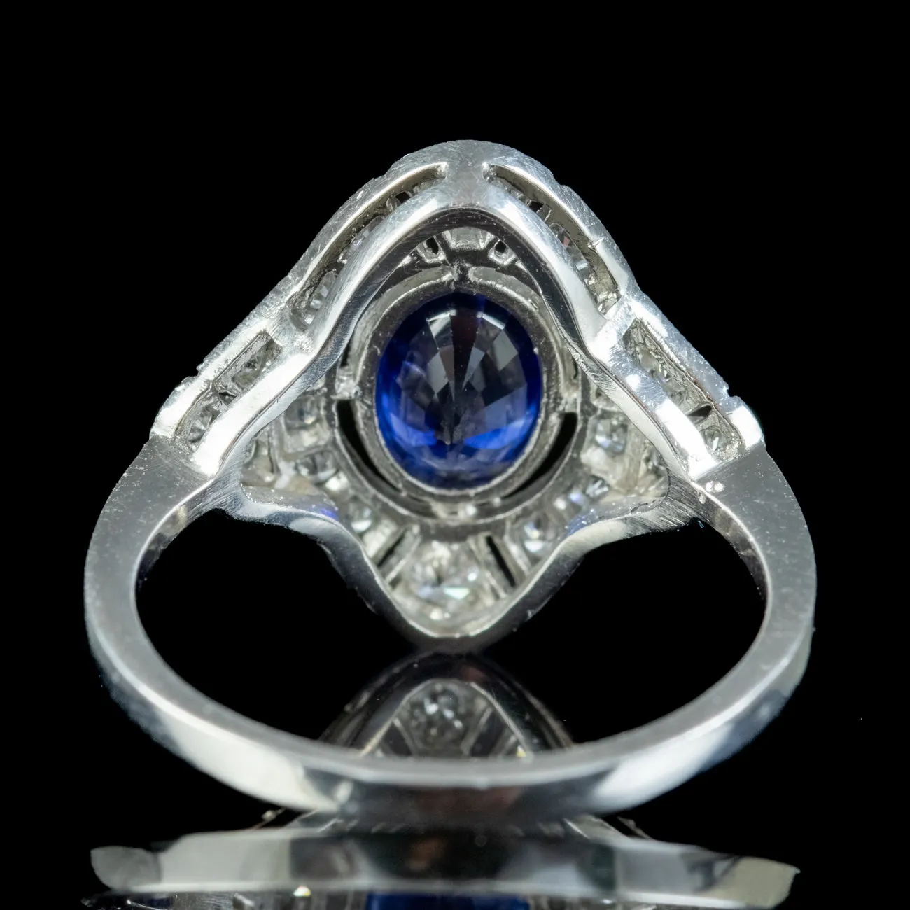 Art Deco Style Sapphire Diamond Cluster Ring 0.80ct Sapphire