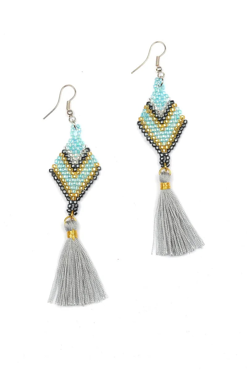 Beaded Diamond Tassel Earrings