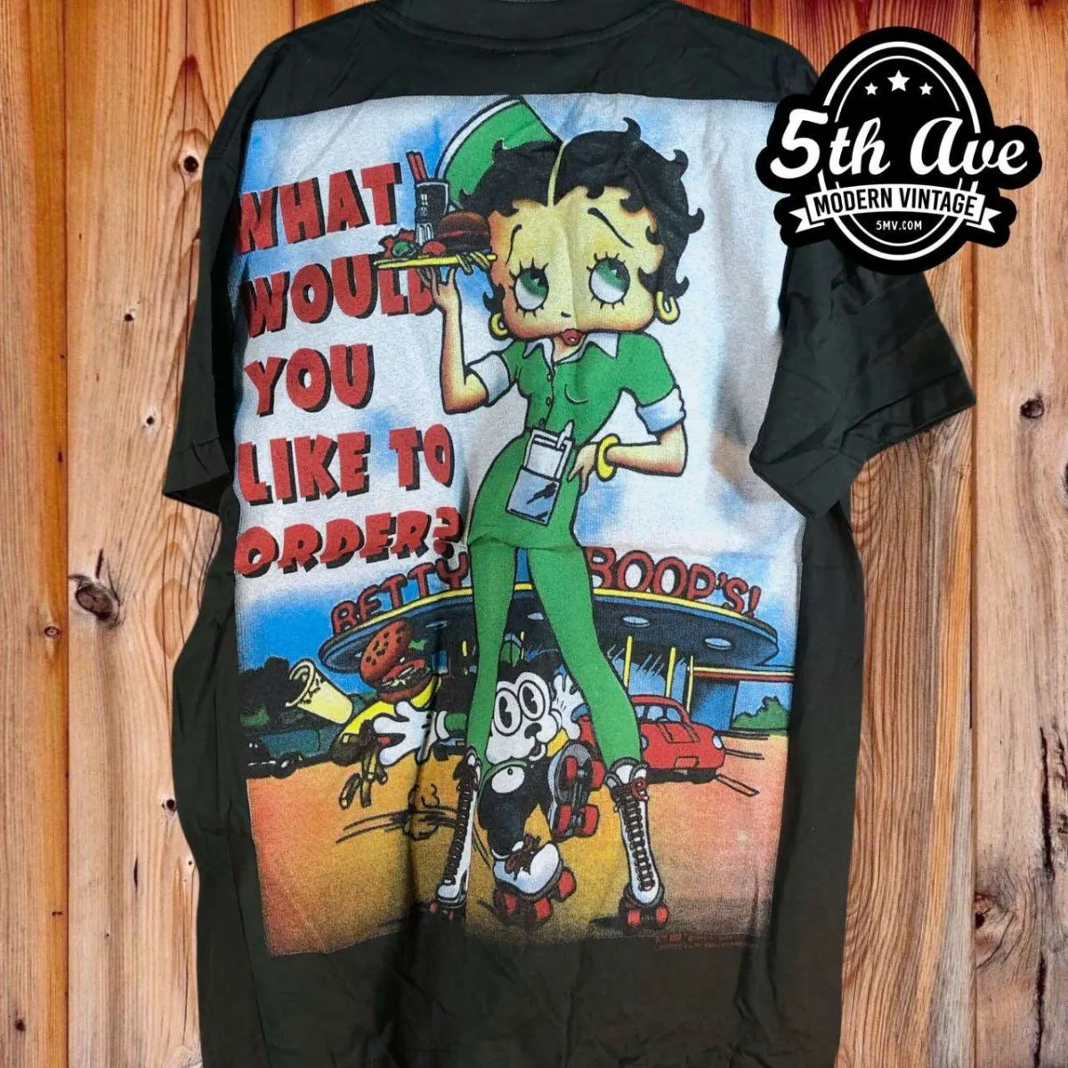 Betty Boop What Would You Like to Order - AOP all over print New Vintage Animation T shirt