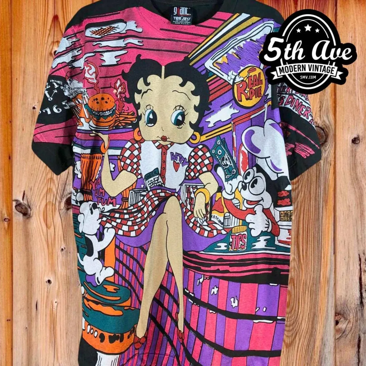 Betty Boop's Diner Served Hot & Fresh - AOP all over print New Vintage Animation T shirt