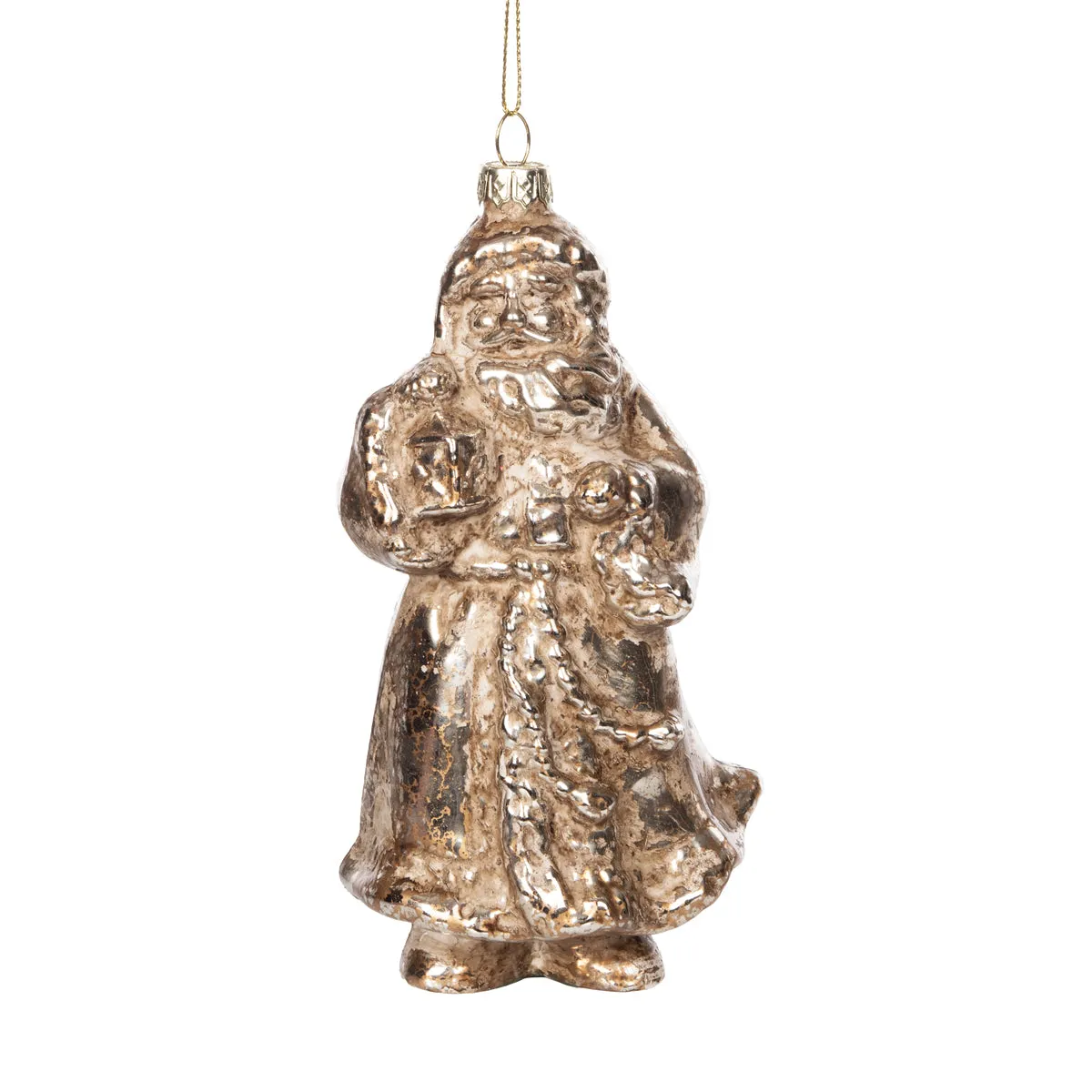 Blown Glass Bronze Shimmer Santa Ornament