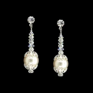 Bridal Earrings with Pearl, Crystal & Filigree