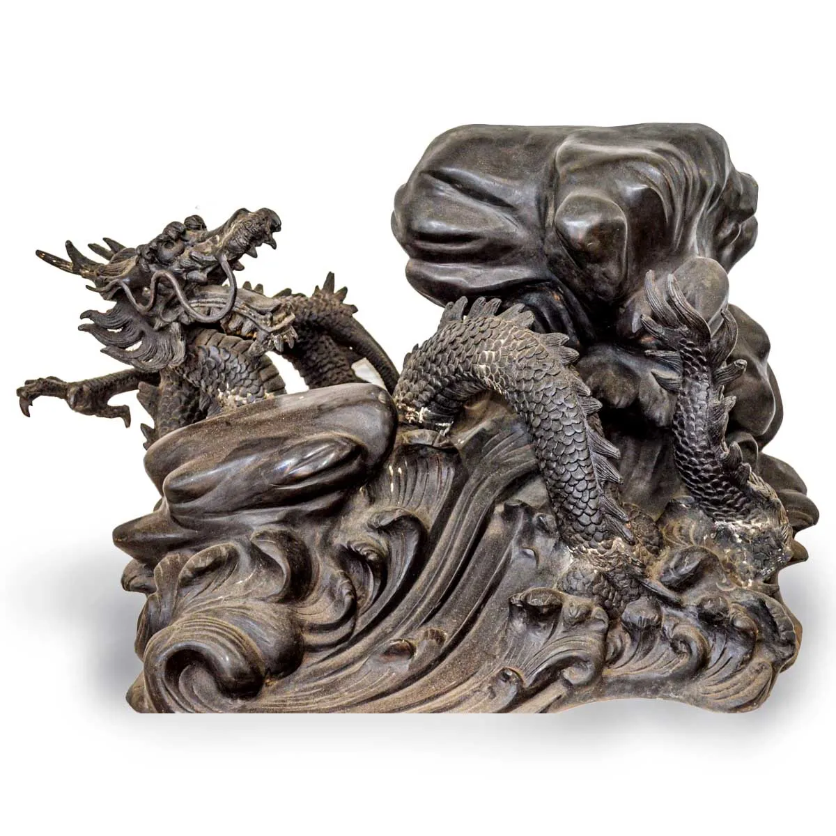 Bronze Dragon on Waves Sculpture