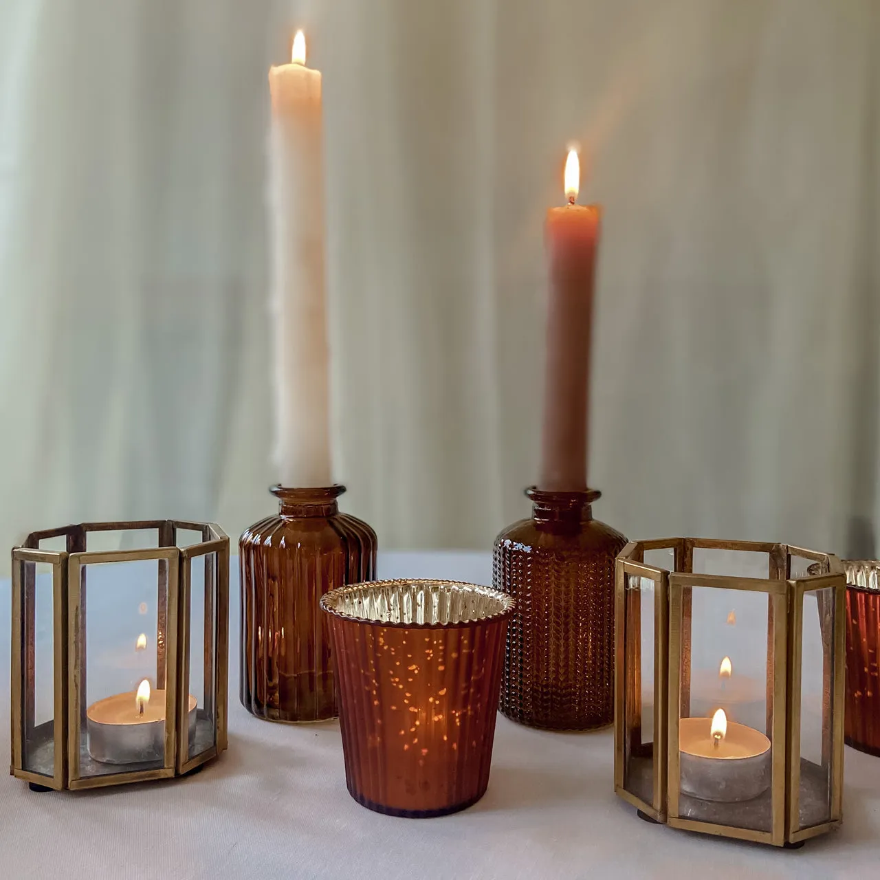 Bronze Ribbed Mercury Glass Tea Light Holder