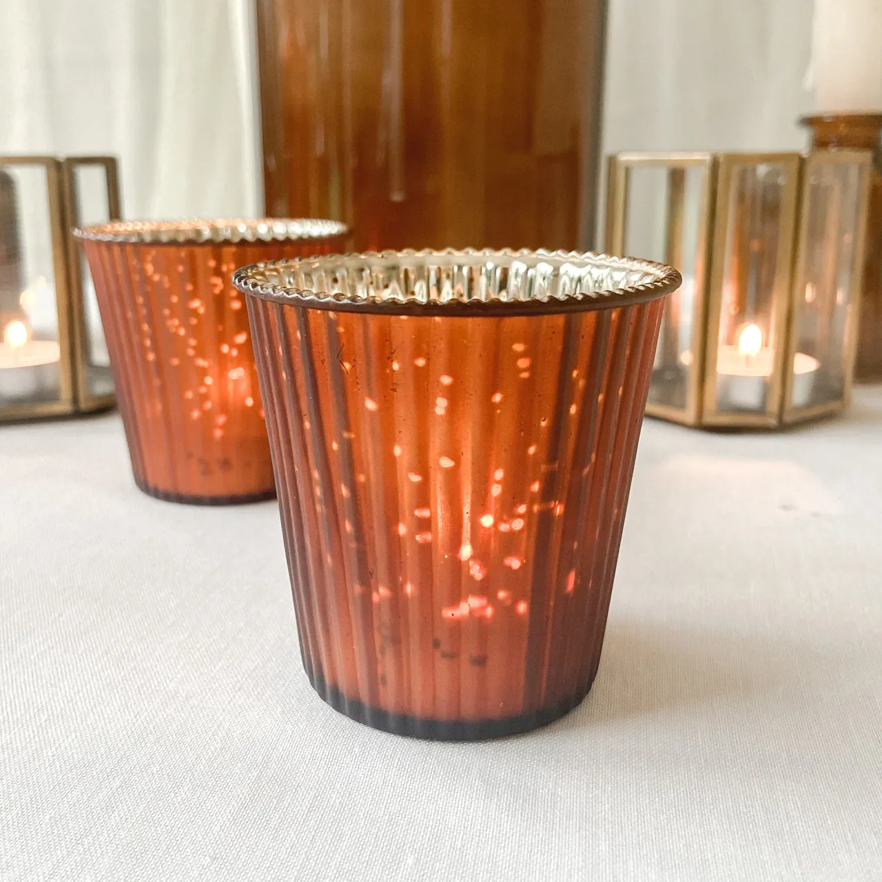 Bronze Ribbed Mercury Glass Tea Light Holder