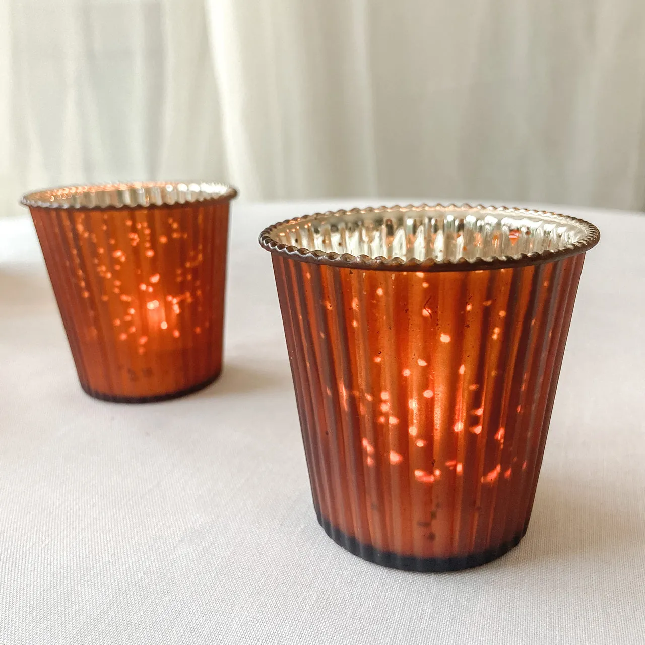 Bronze Ribbed Mercury Glass Tea Light Holder