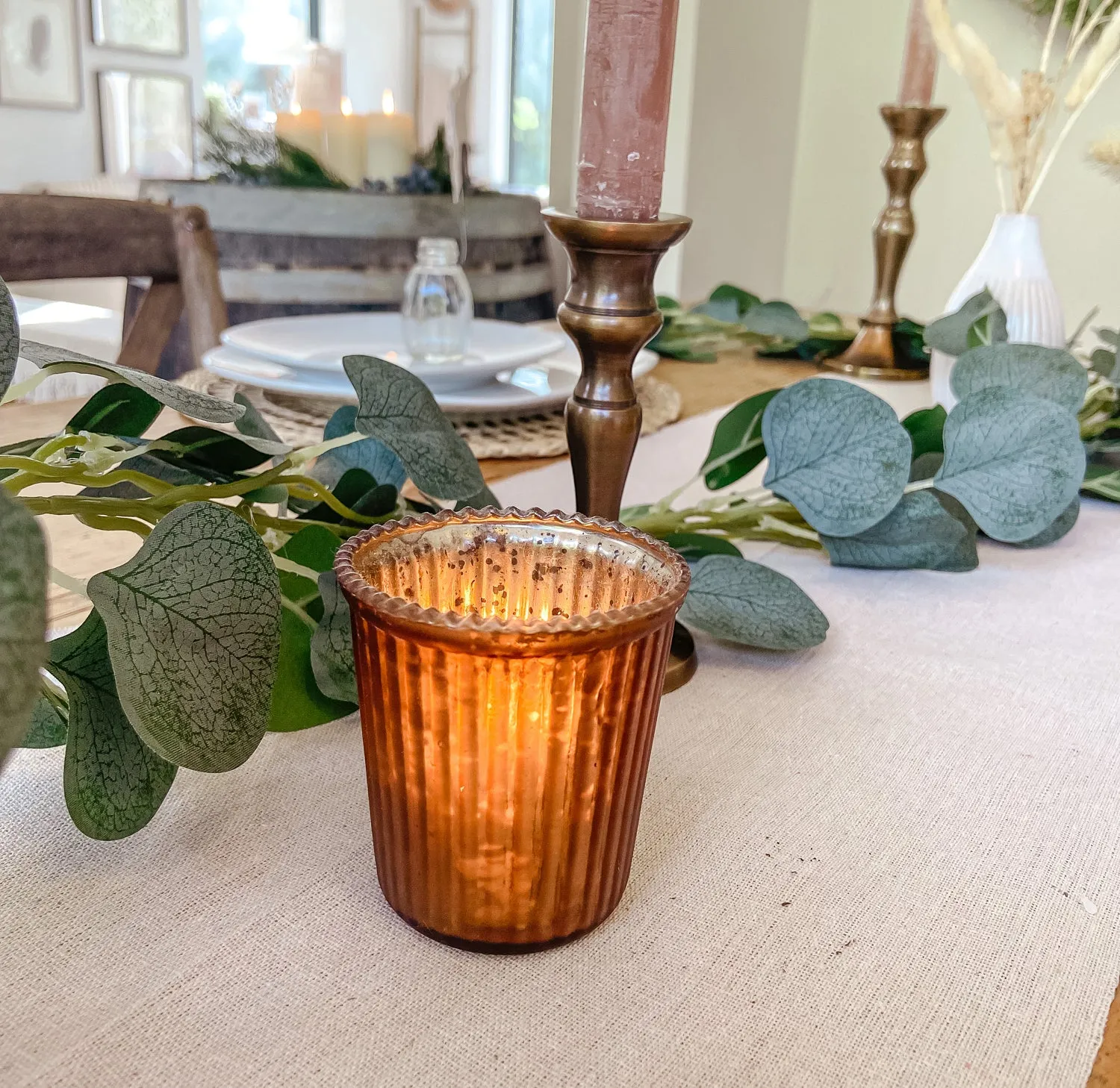 Bronze Ribbed Mercury Glass Tea Light Holder