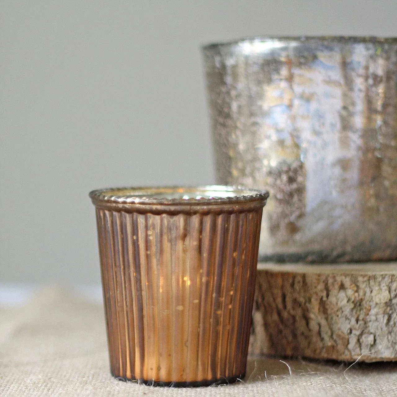 Bronze Ribbed Mercury Glass Tea Light Holder