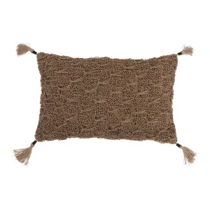 Brown Woven Beaded Tassel Pillow