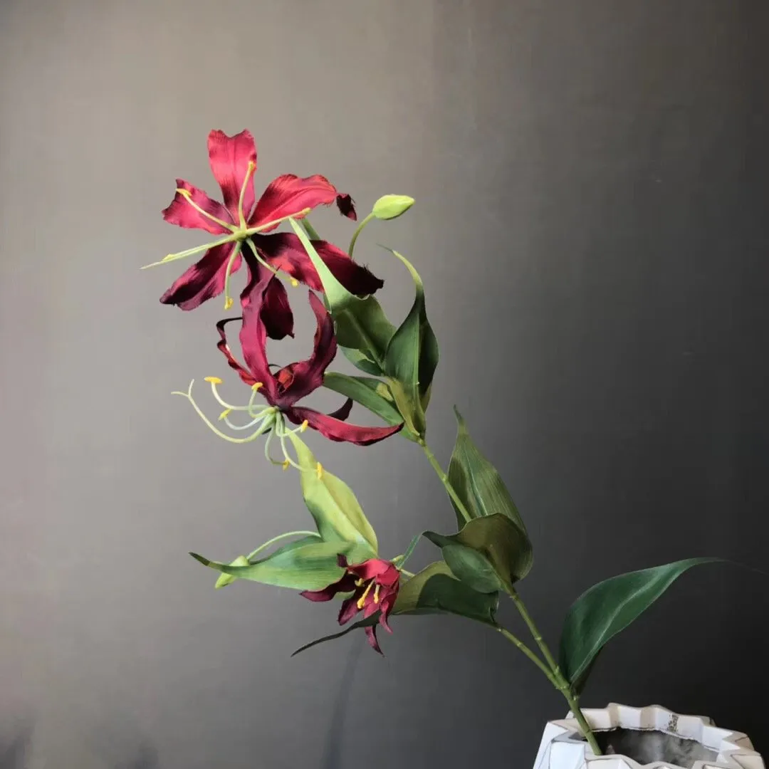 Burgundy Gloriosa fire Lily Artificial flowers