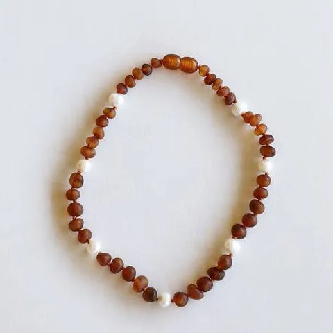 CanyonLeaf Raw Amber with Pearls 11" Necklace