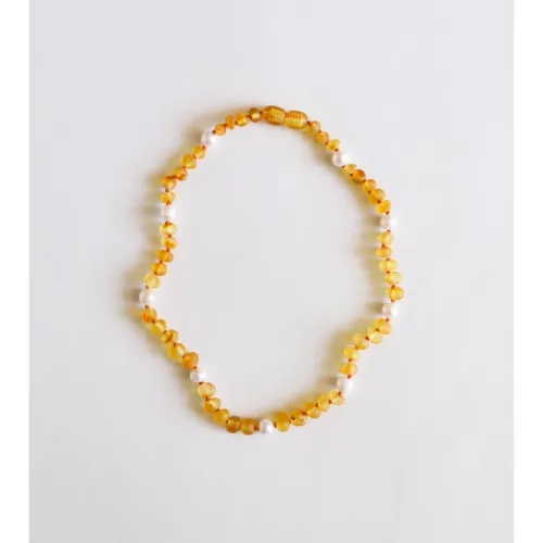 CanyonLeaf Raw Amber with Pearls 11" Necklace