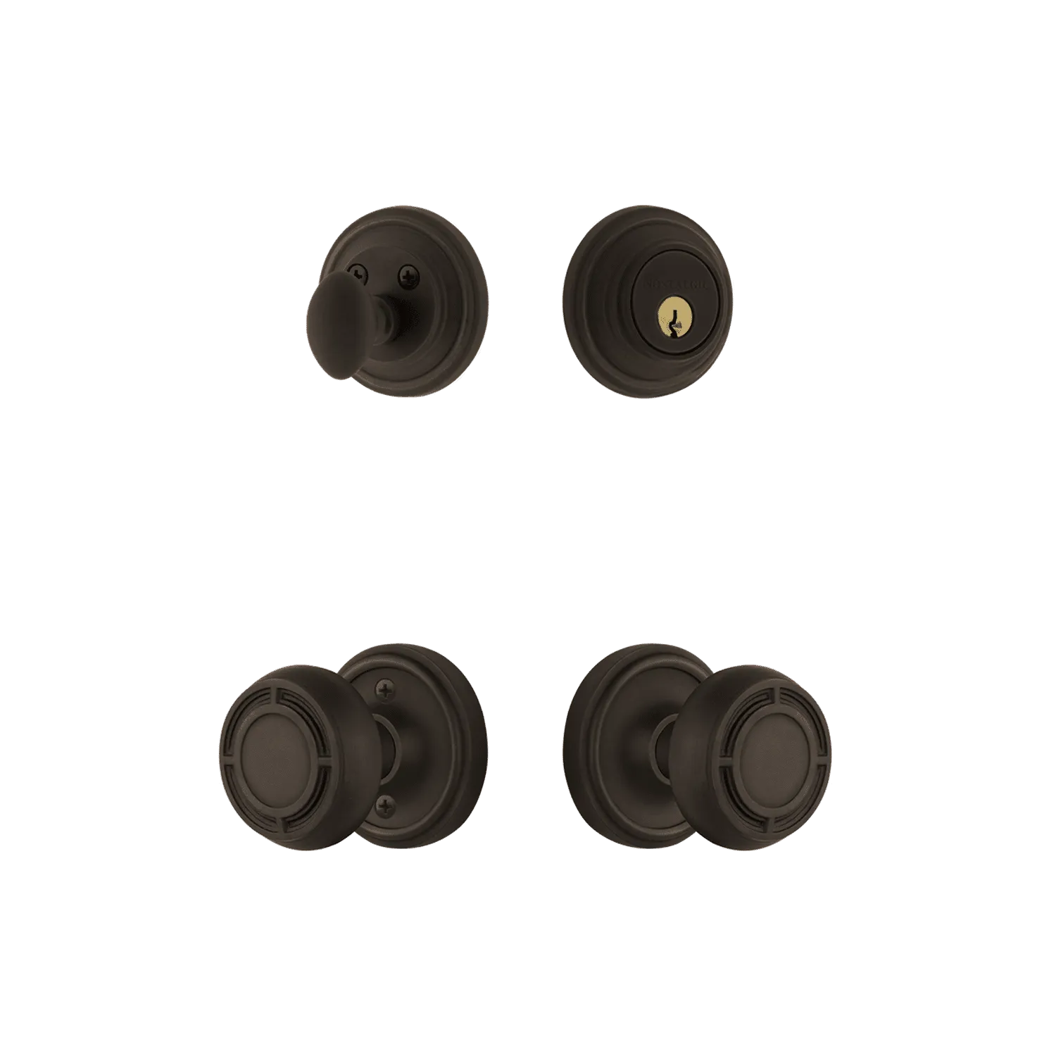 Classic Rosette Entry Set with Mission Knob in Oil-Rubbed Bronze