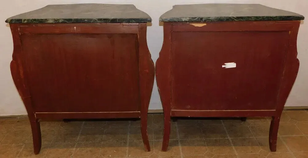 Commodes, Pair, Walnut Inlay, Marble Top, Diminutive, With Bronze Mounts!!