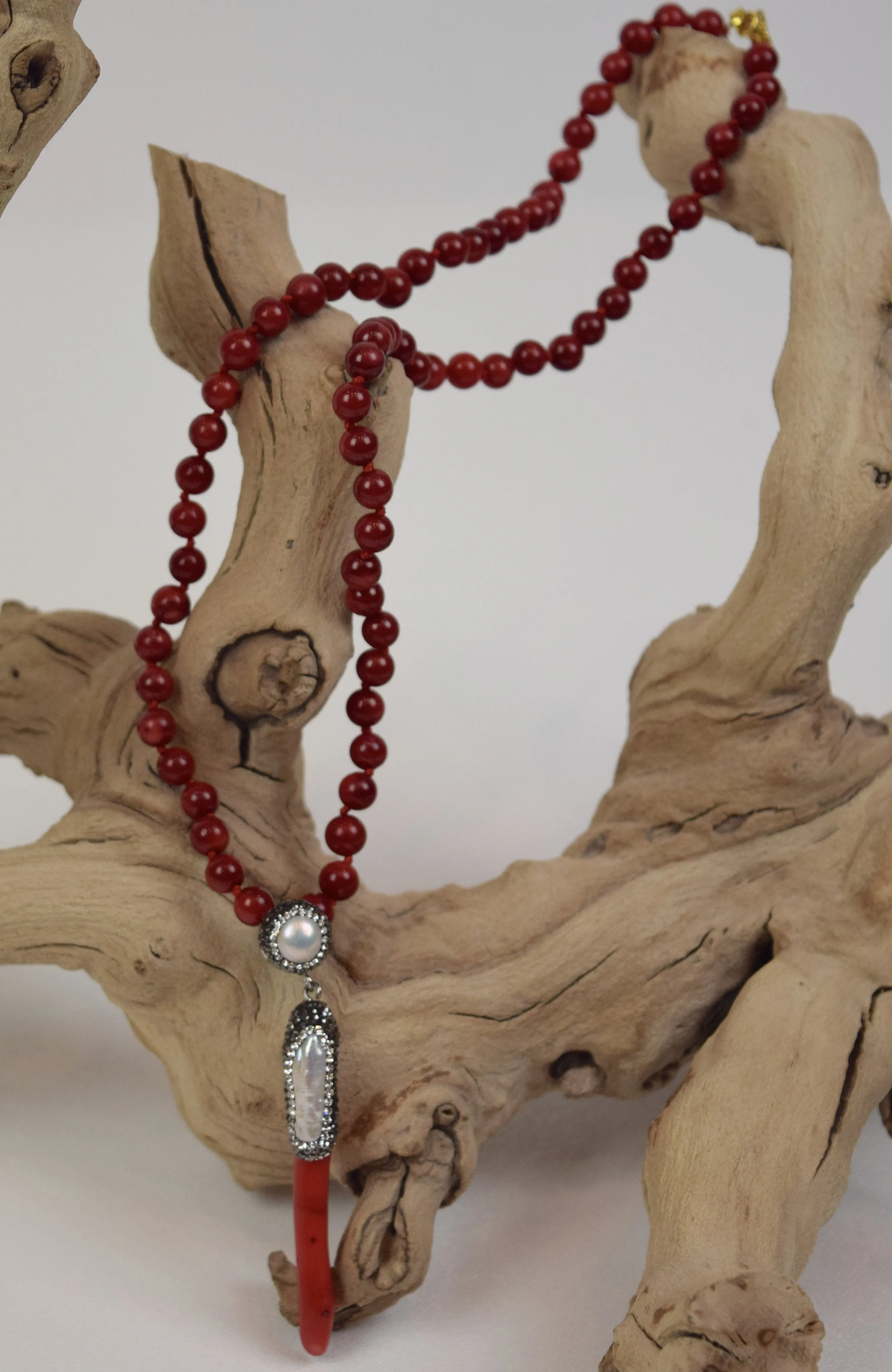 Coral   Biwa Pearl Necklace