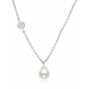 CRISLU Genuine Pearl Drop Pendant accented with Bezel Set Cubic Zirconia In Pure Platinum