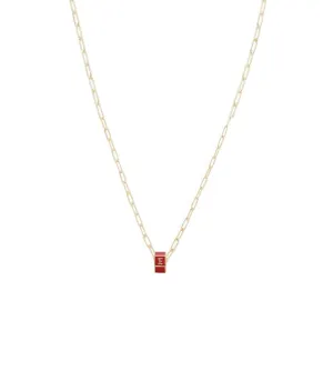 Custom Red Small Faceted Heart Beat : Super Fine Clip Chain Necklace