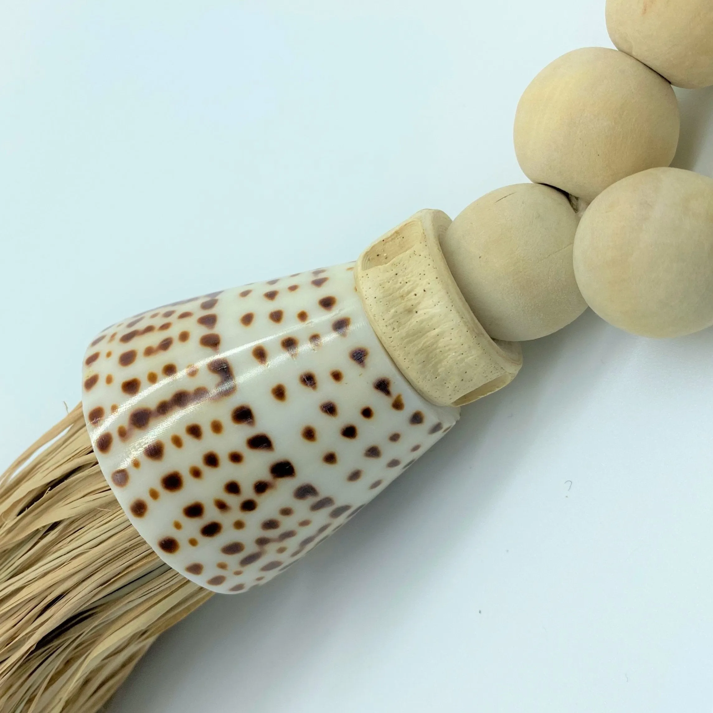 Decorative Macramé Shell & Wooden Bead Garland Tassel - Cotton Curtain Tieback Wall Hanging 35cm