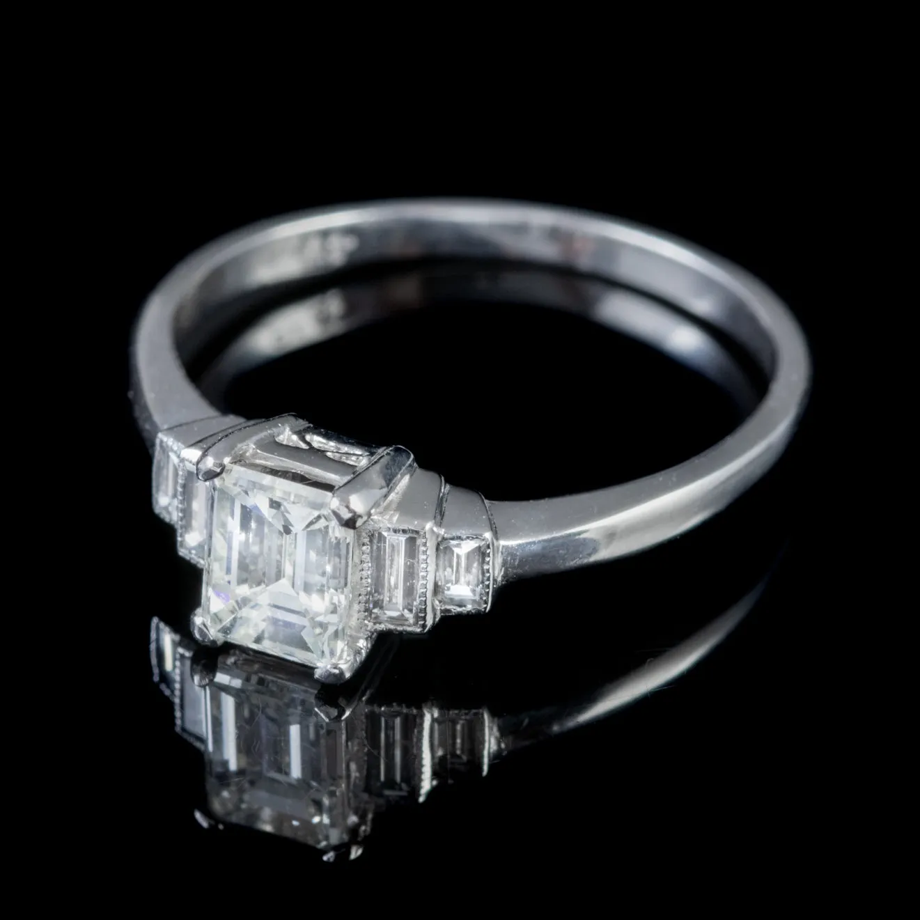 Diamond Engagement Ring Platinum 1Ct Emerald Cut Diamond Cert