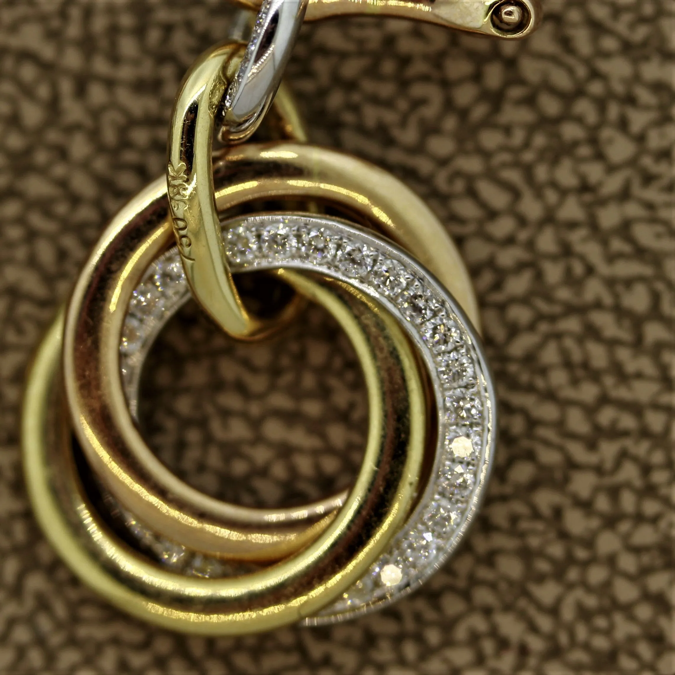 Diamond Multi-Hoop Drop Tri-Tone Gold Earrings