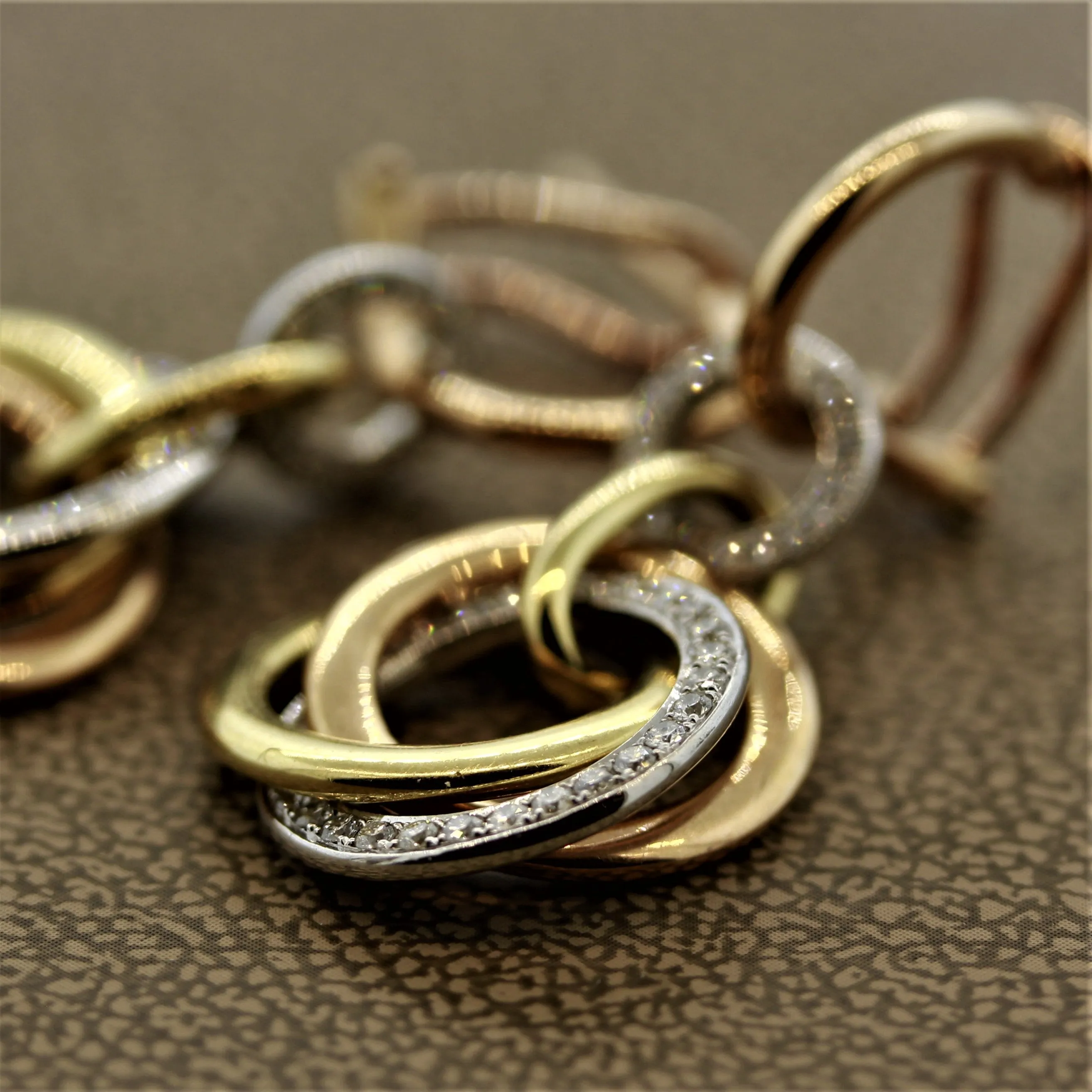 Diamond Multi-Hoop Drop Tri-Tone Gold Earrings