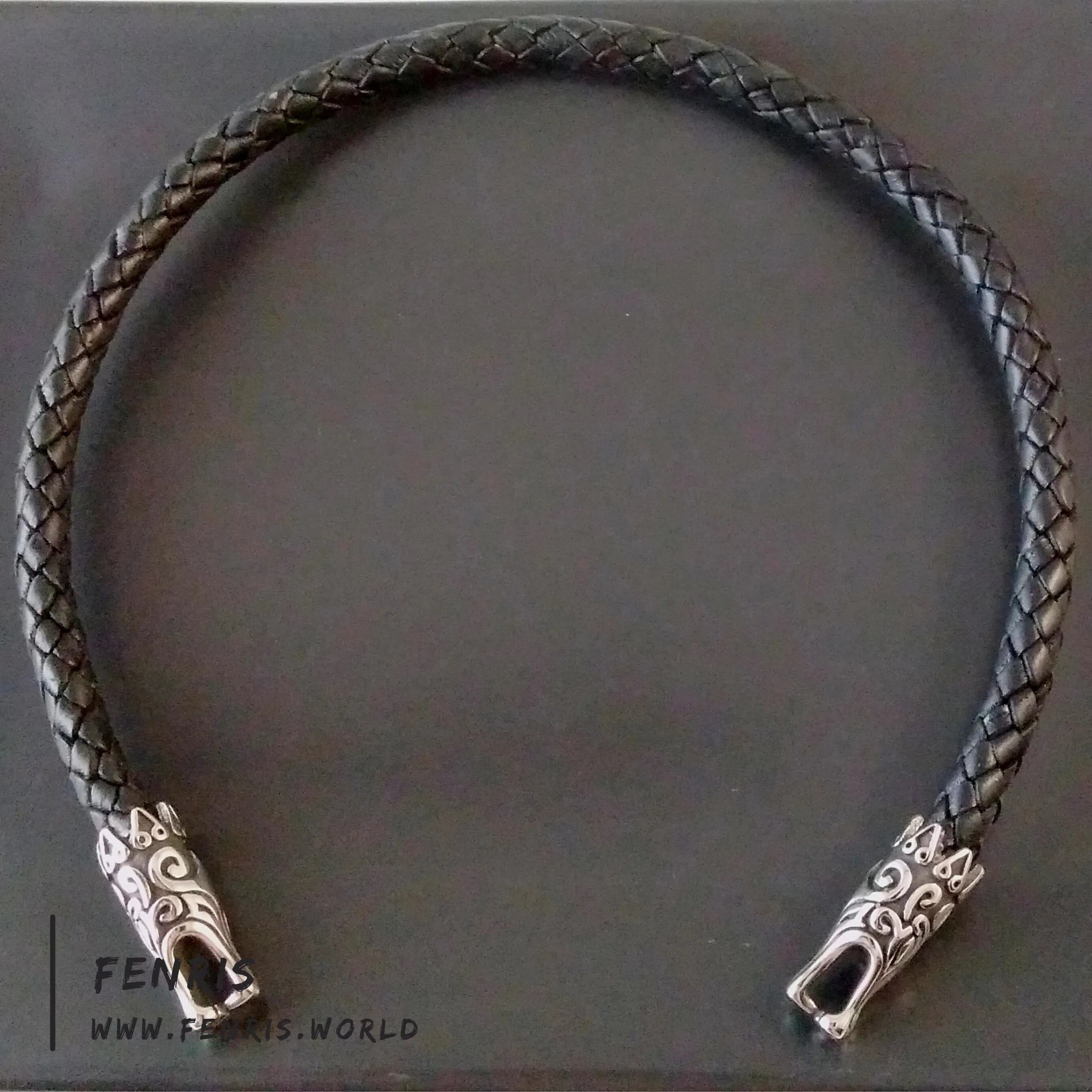 Dragon Torc Necklace Silver Black Leather Modern Viking Nordic