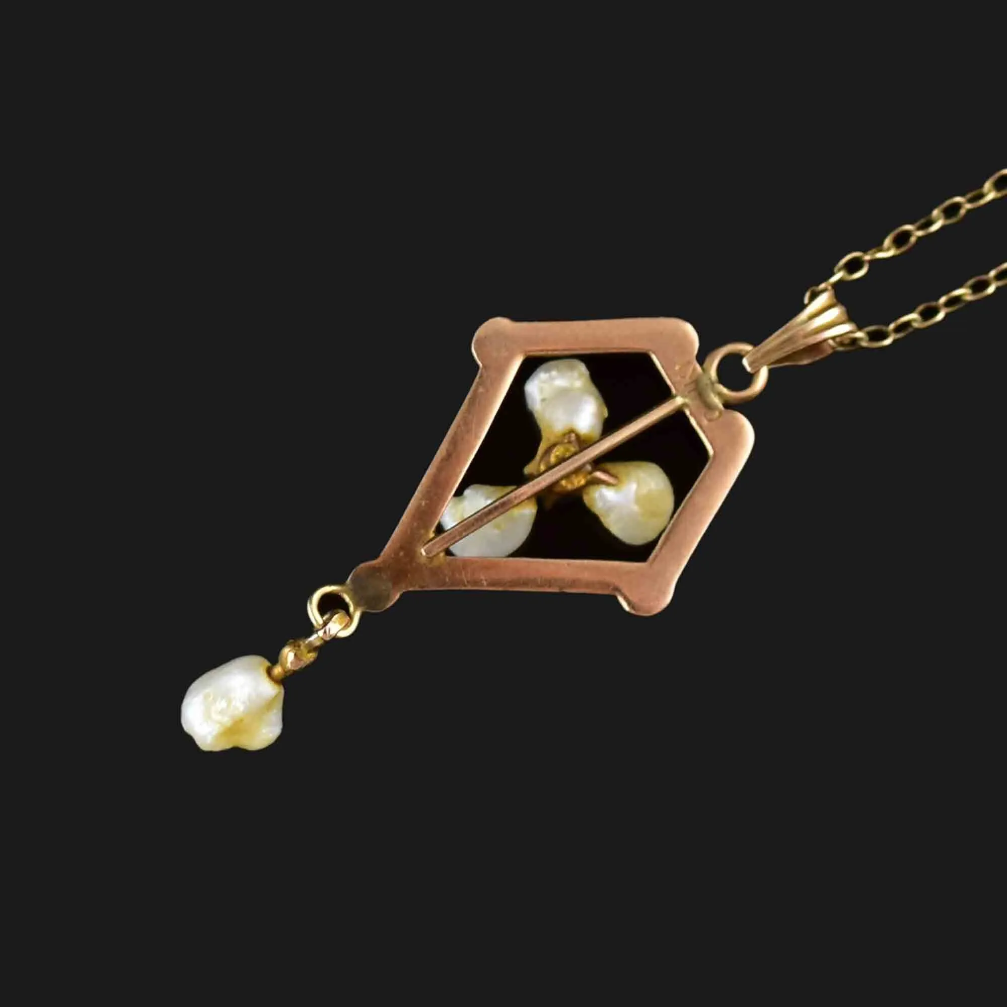 Edwardian 10K Gold Pearl Sapphire Lavalier Pendant Necklace