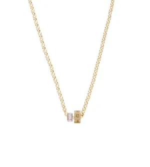 Engravable Faceted & Baguette Diamond Heart Beat : Medium Belcher Necklace