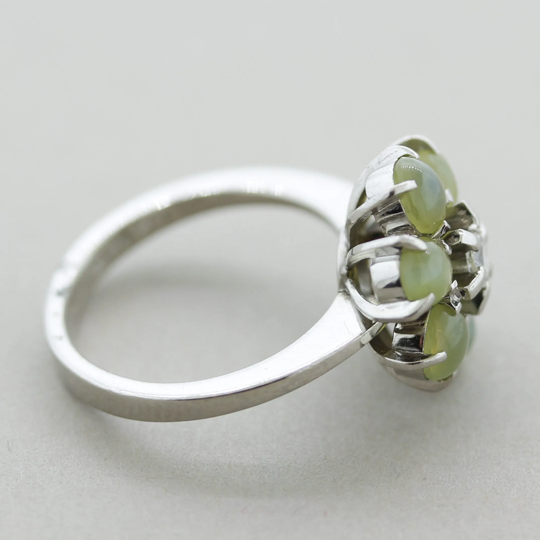 Estate Cat’s Eye Chrysoberyl Diamond Platinum Flower Ring 3.08CTW