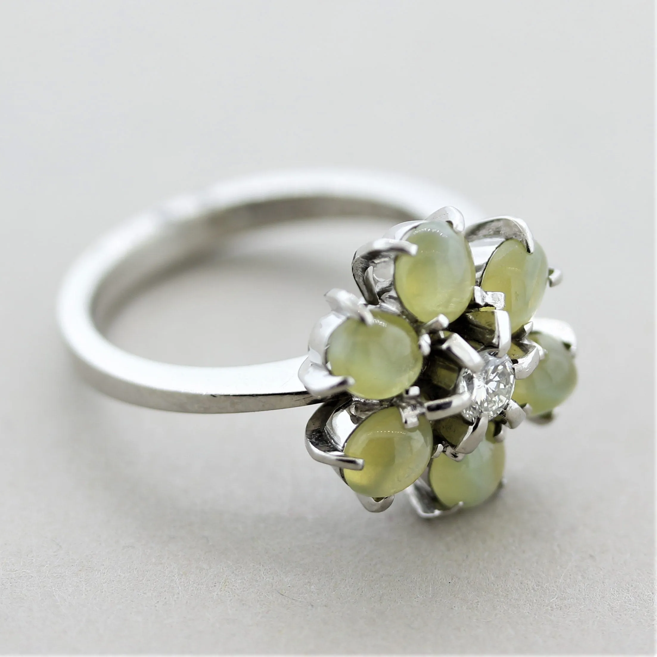 Estate Cat’s Eye Chrysoberyl Diamond Platinum Flower Ring 3.08CTW