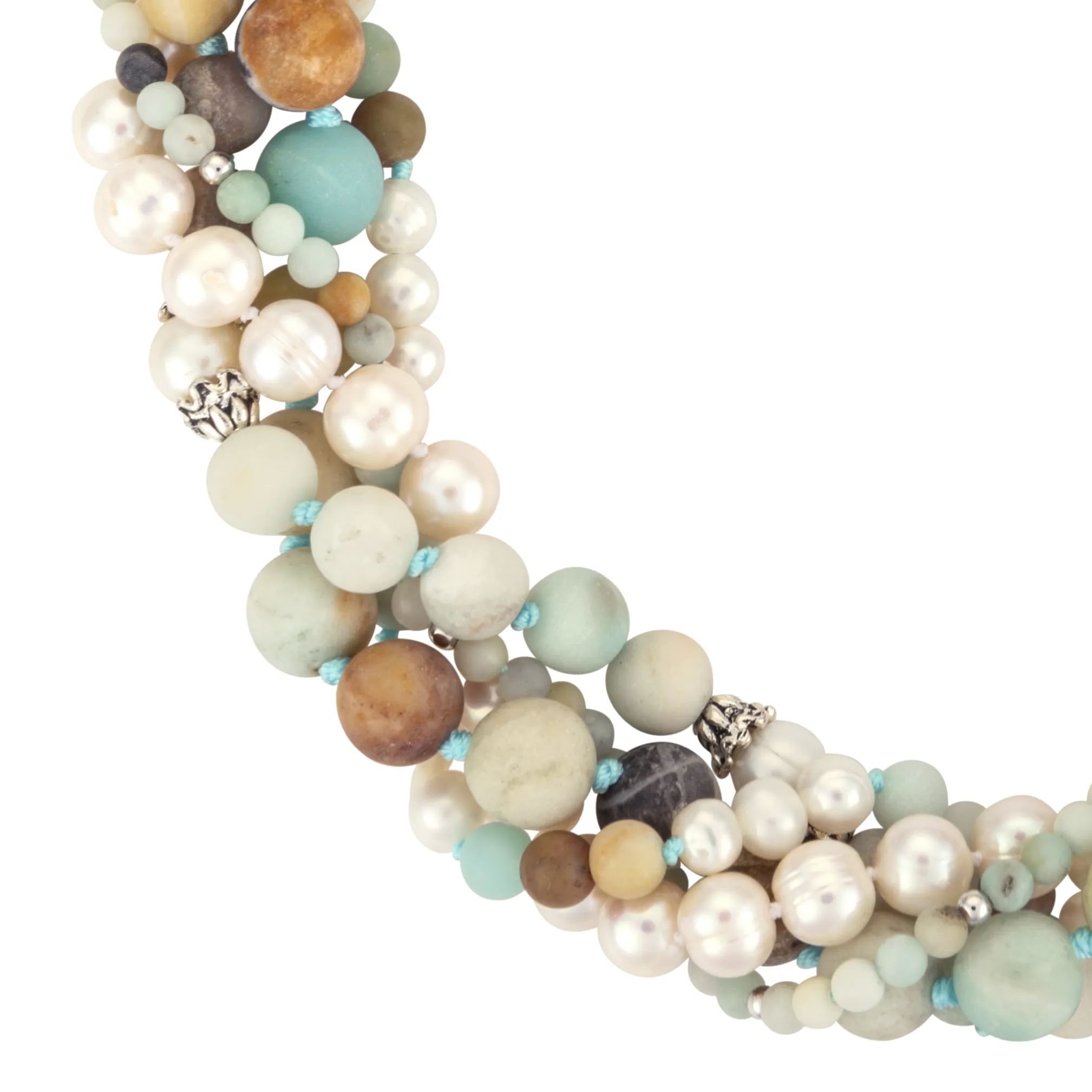 Five-strand amazonite and pearl necklace