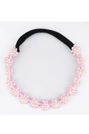 Floral Lace Beaded Nylon Hairtie (Pink/Blue/Yellow/White)