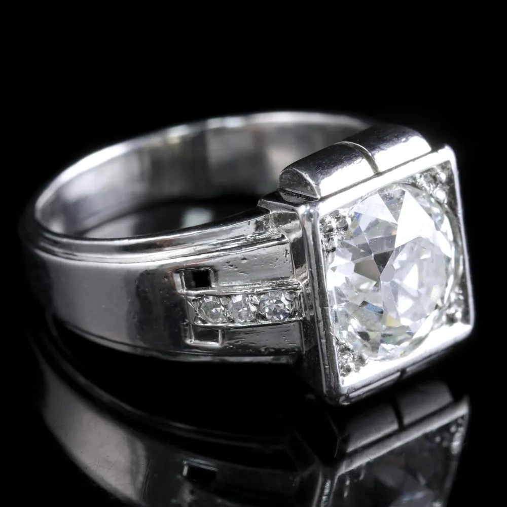 French Art Deco Platinum Diamond Ring 2.04Ct